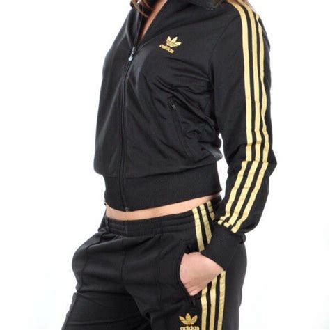 adidas jogginganzug damen schwarz gold